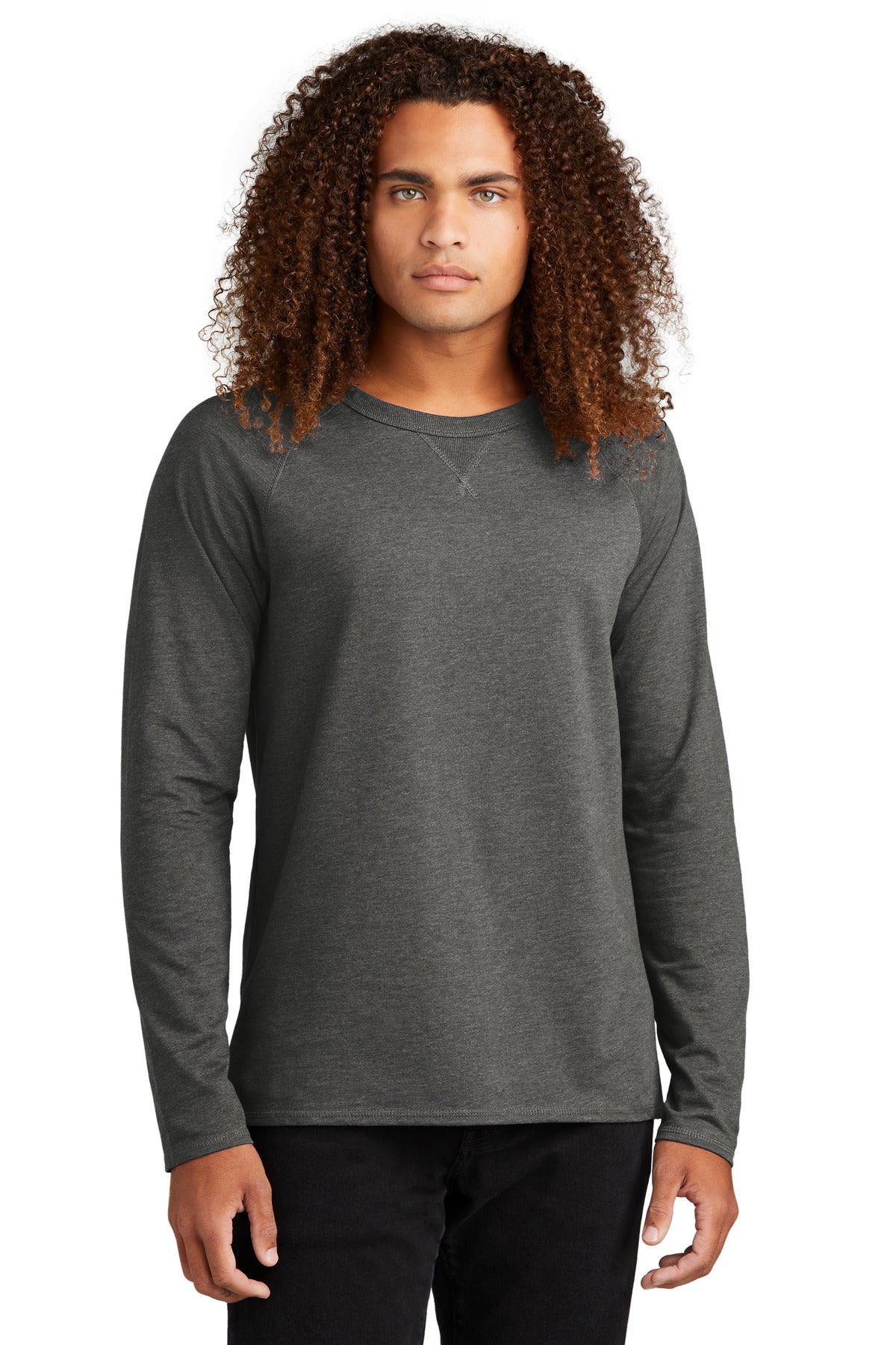 Front View of WashedCoal District Featherweight French Terry Long Sleeve Crewneck DT572