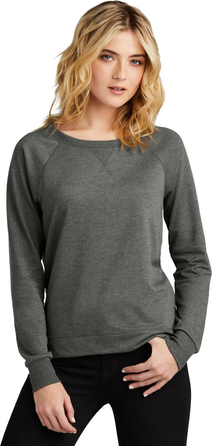 Front View of WashedCoal District Women's Featherweight French Terry Long Sleeve Crewneck DT672