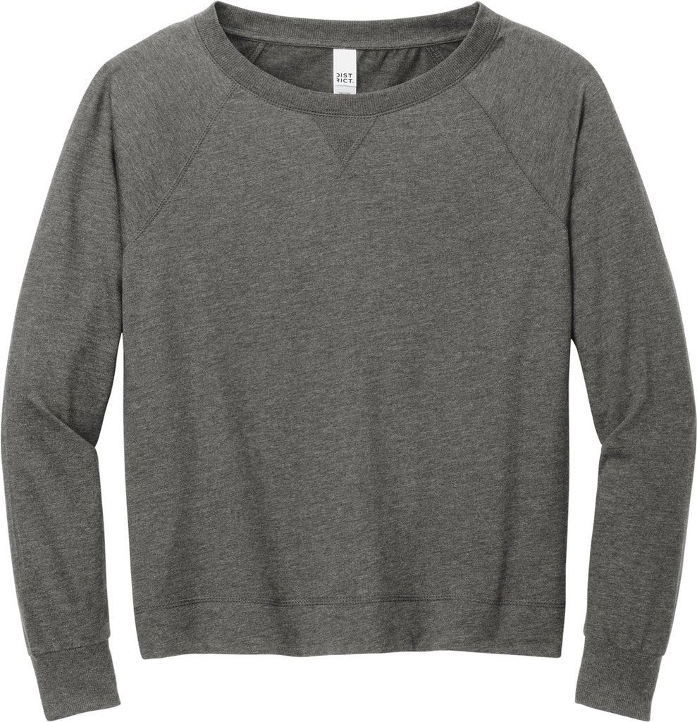 Front View of WashedCoal District Women's Featherweight French Terry Long Sleeve Crewneck DT672
