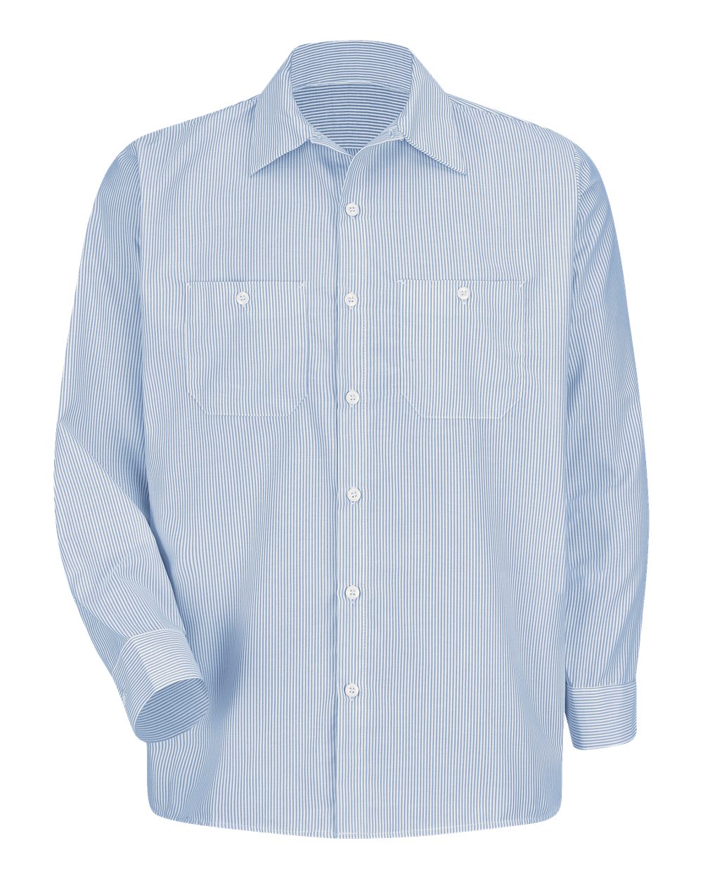Front View of WB-Blue/ White Industrial Stripe Work Shirt - SL10