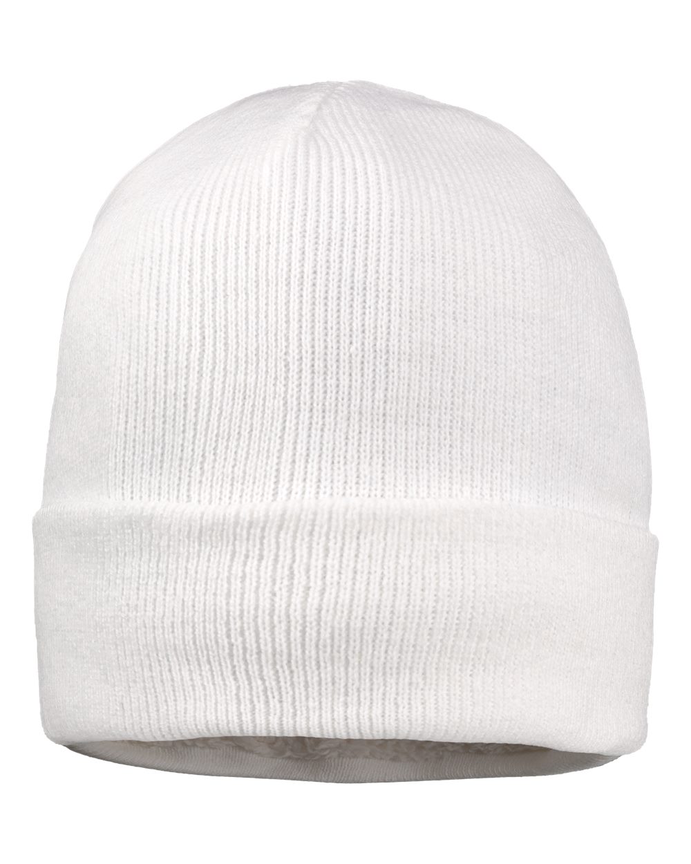 Front View of White 12" Sherpa Lined Cuffed Beanie - SP12SL