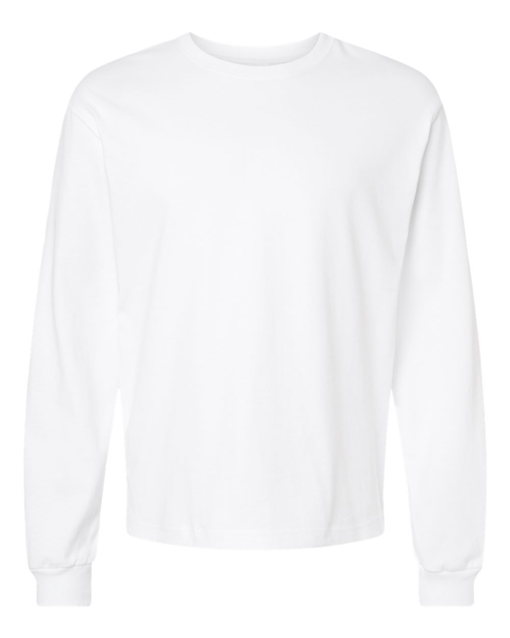 Front View of White 6 oz. Heavyweight Long Sleeve Tee - 3511