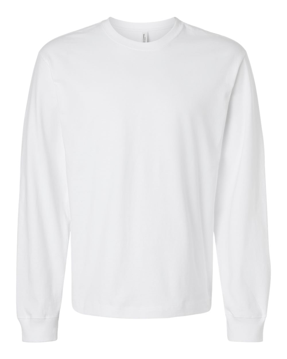 Front View of White 7.5 oz Heavyweight Long Sleeve Tee - 4651