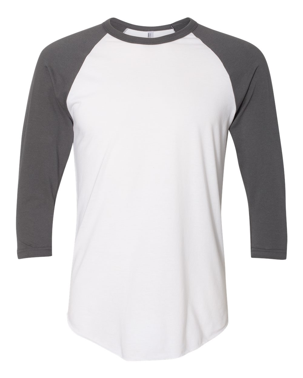 Front View of White/ Asphalt 50/50 Raglan Three-Quarter Sleeve Tee - BB453W