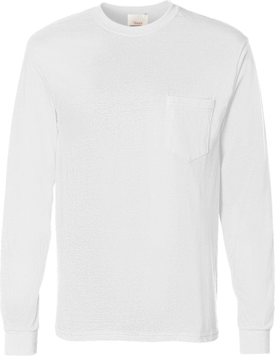 White Authentic Long Sleeve Pocket T-Shirt - 5596