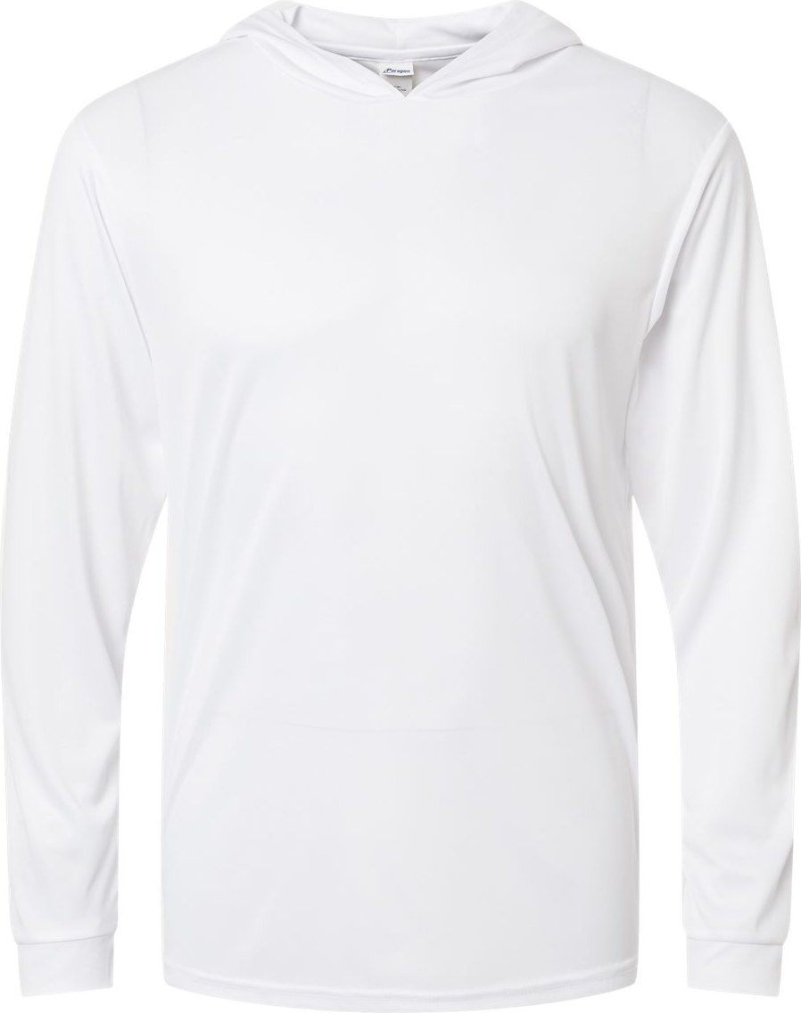 Front View of White Bahama Performance Hooded Long Sleeve T-Shirt - 220