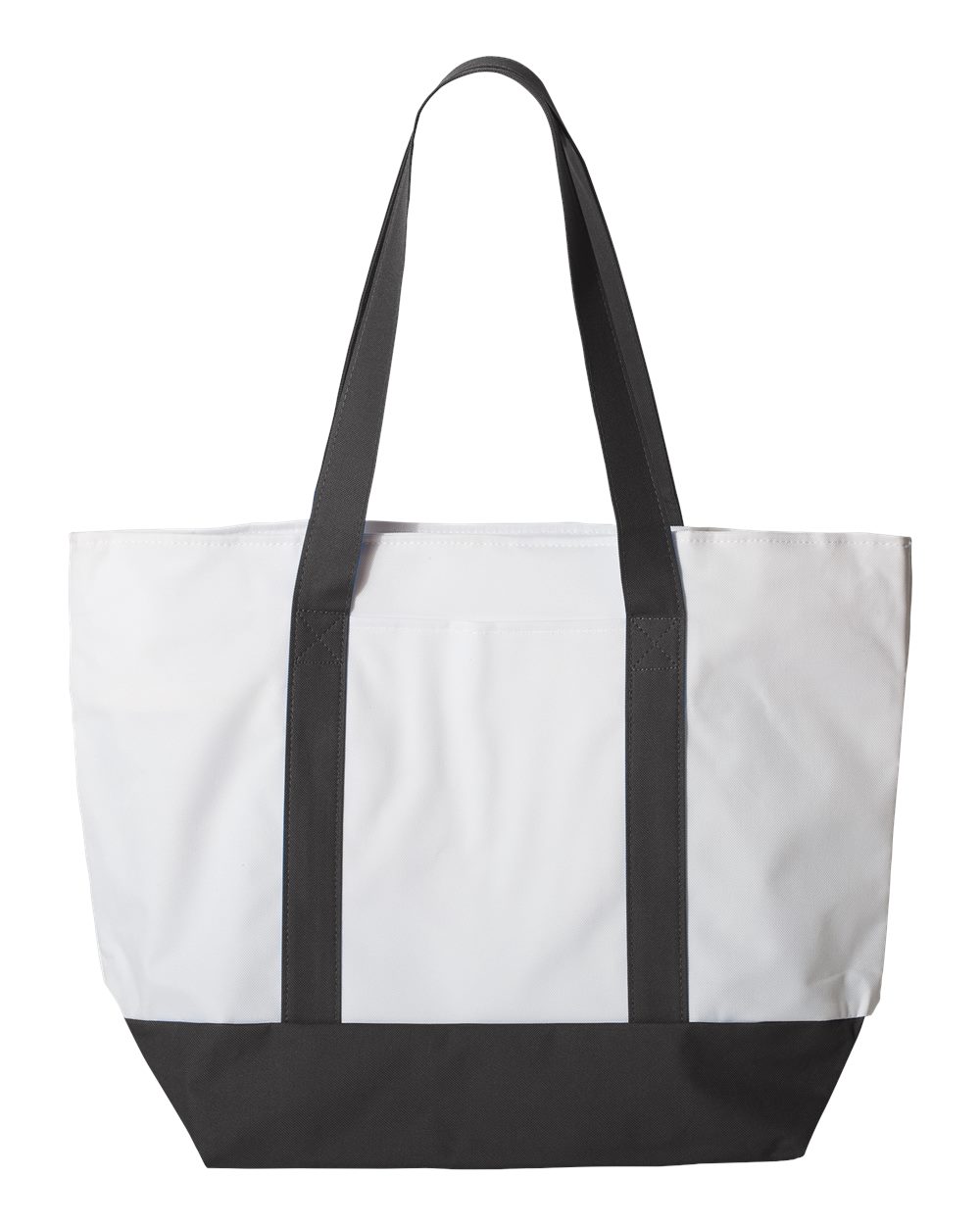 Front View of White/ Black Bay View Giant Zippered Tote - 7006