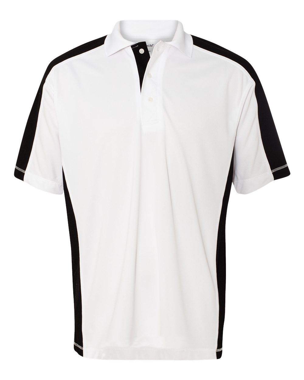 Front View of White/ Black Colorblocked Moisture Free Mesh Polo - 0465