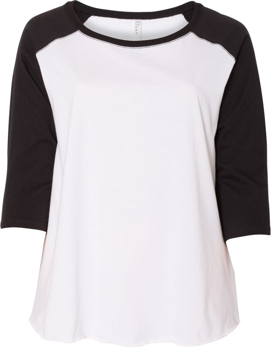 Front View of White/ Black Curvy Collection Women's Baseball Three-Quarter Sleeve Tee - 3830