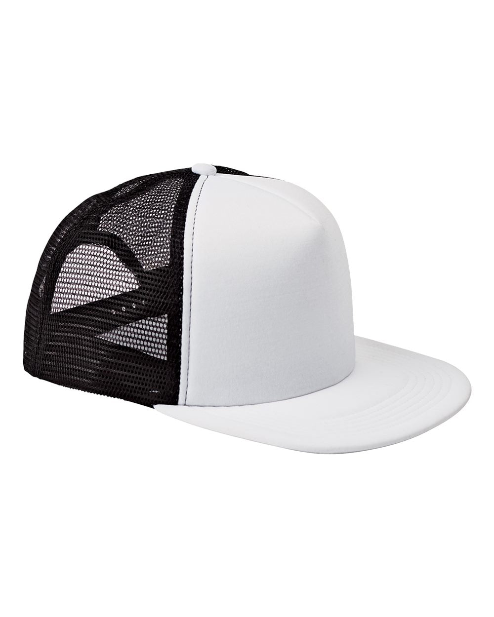 Front View of White/ Black Foam Front Trucker Cap - BX030