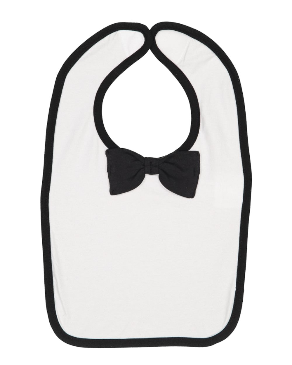 Front View of White/ Black Infant Baby Rib Bow Tie Bib - 1002