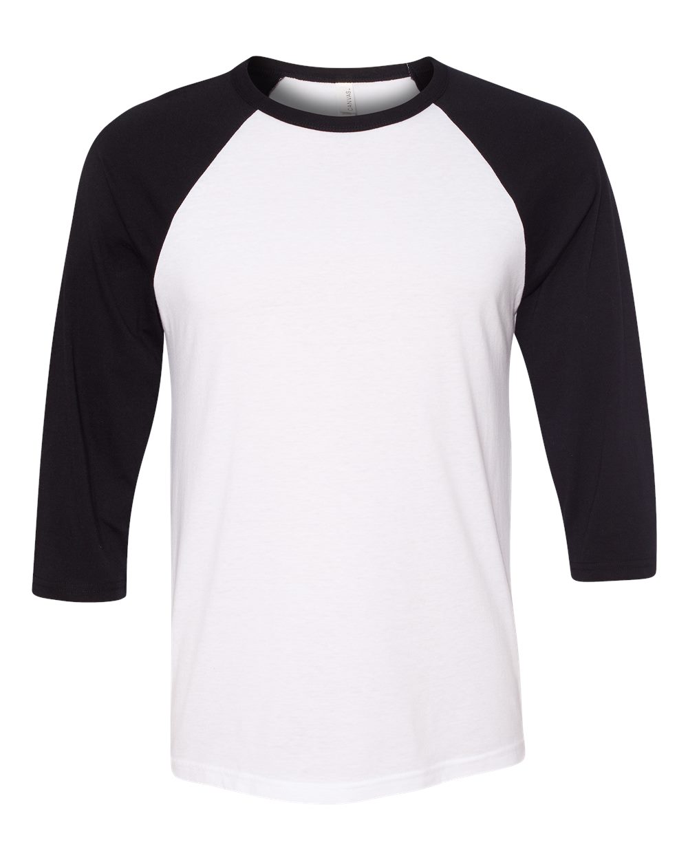 Front View of White/ Black Three-Quarter Sleeve Baseball Tee - 3200