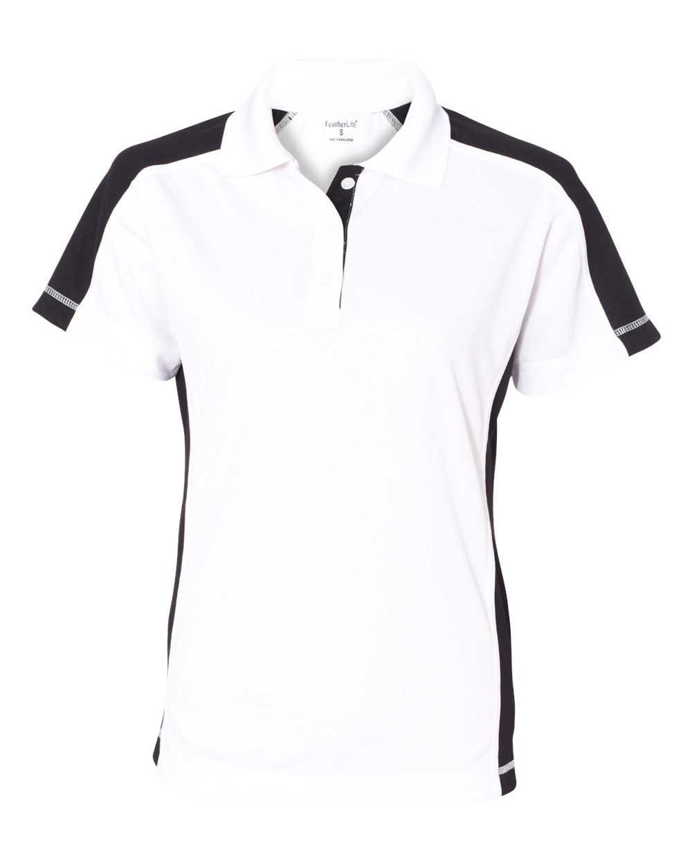 Front View of White/ Black Women&#39;s Colorblocked Moisture Free Mesh Polo - 5465