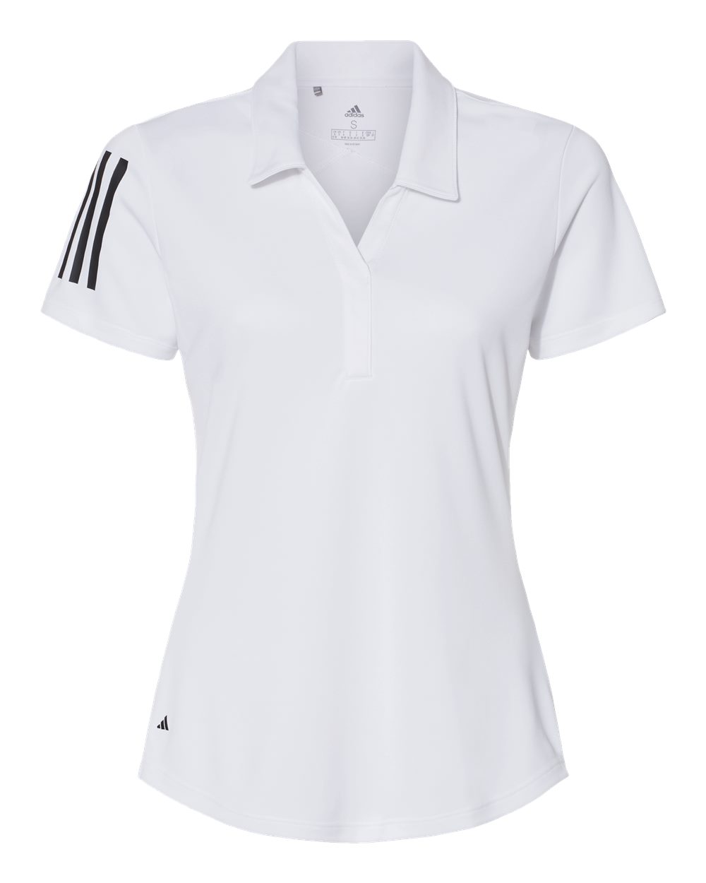 Front View of White/ Black Women's Floating 3-Stripes Polo - A481