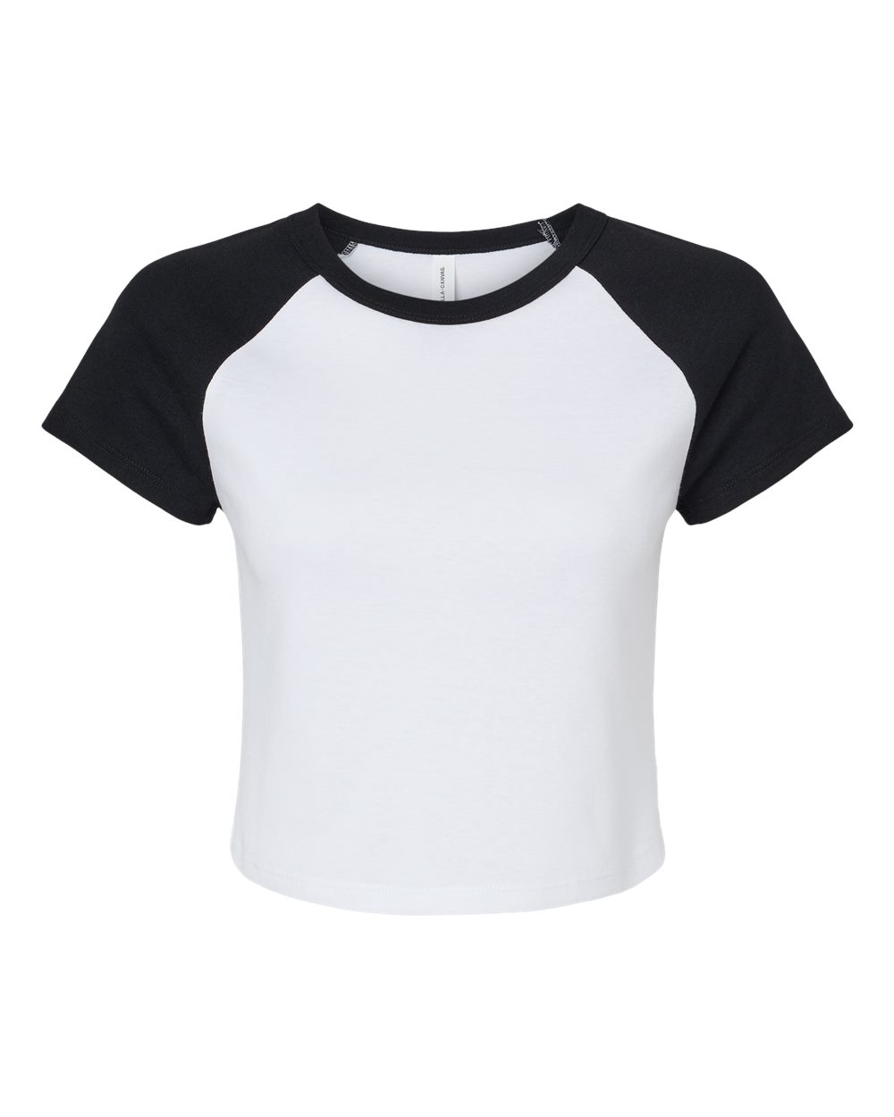 Front View of White/ Black Women's Micro Rib Raglan Baby Tee - 1201