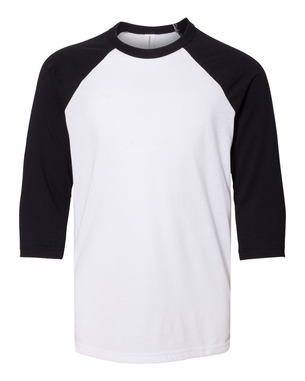 Front View of White/ Black Youth Three-Quarter Sleeve Baseball Tee - 3200Y