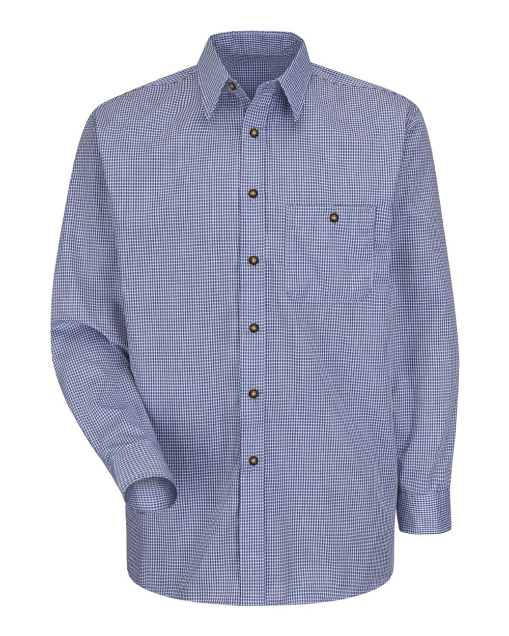 Front View of White/ Blue Plaid - 323 Mini-Plaid Uniform Long Sleeve Shirt - SP74