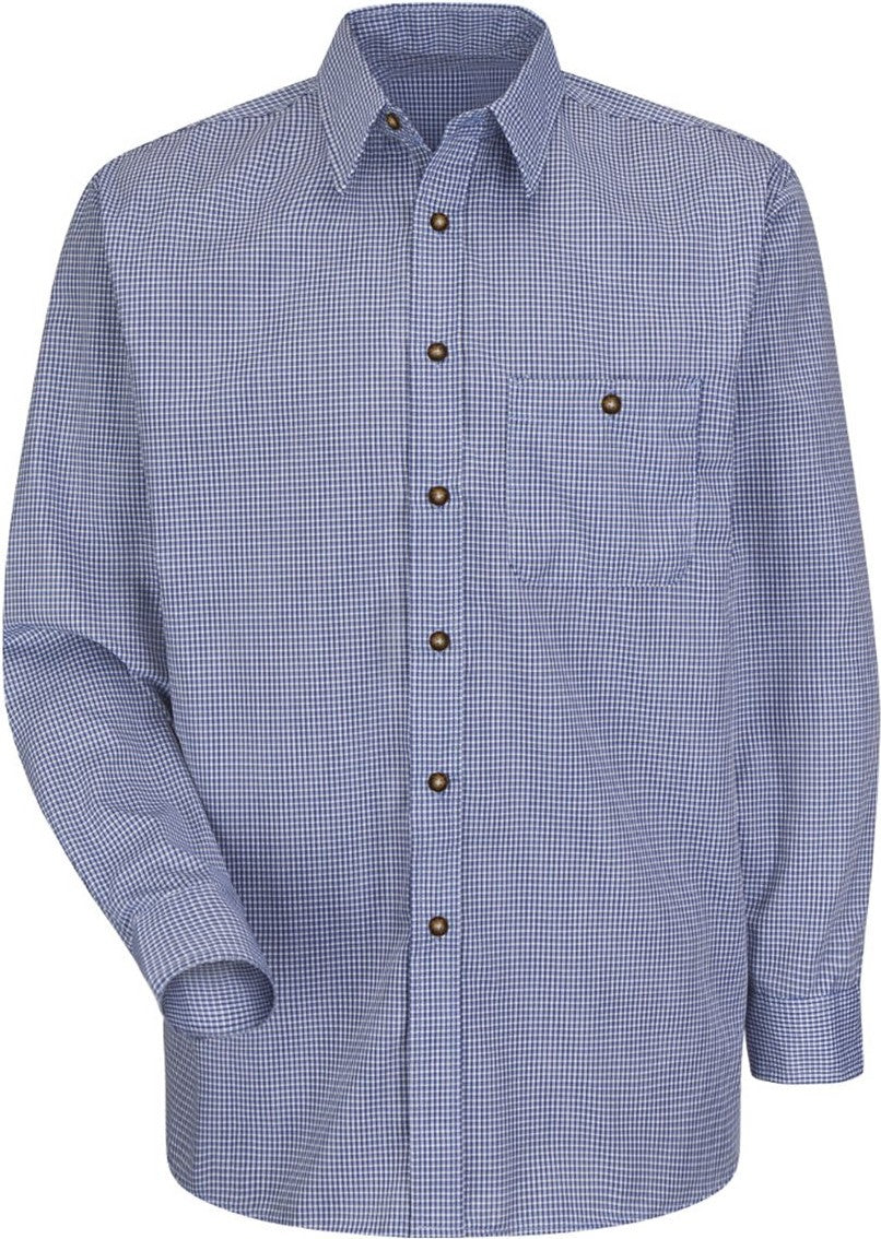Front View of White/ Blue Plaid - 345 Mini-Plaid Uniform Long Sleeve Shirt - SP74