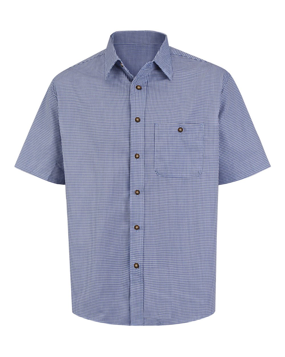Front View of White/ Blue Plaid Mini-Plaid Uniform Short Sleeve Shirt - SP84