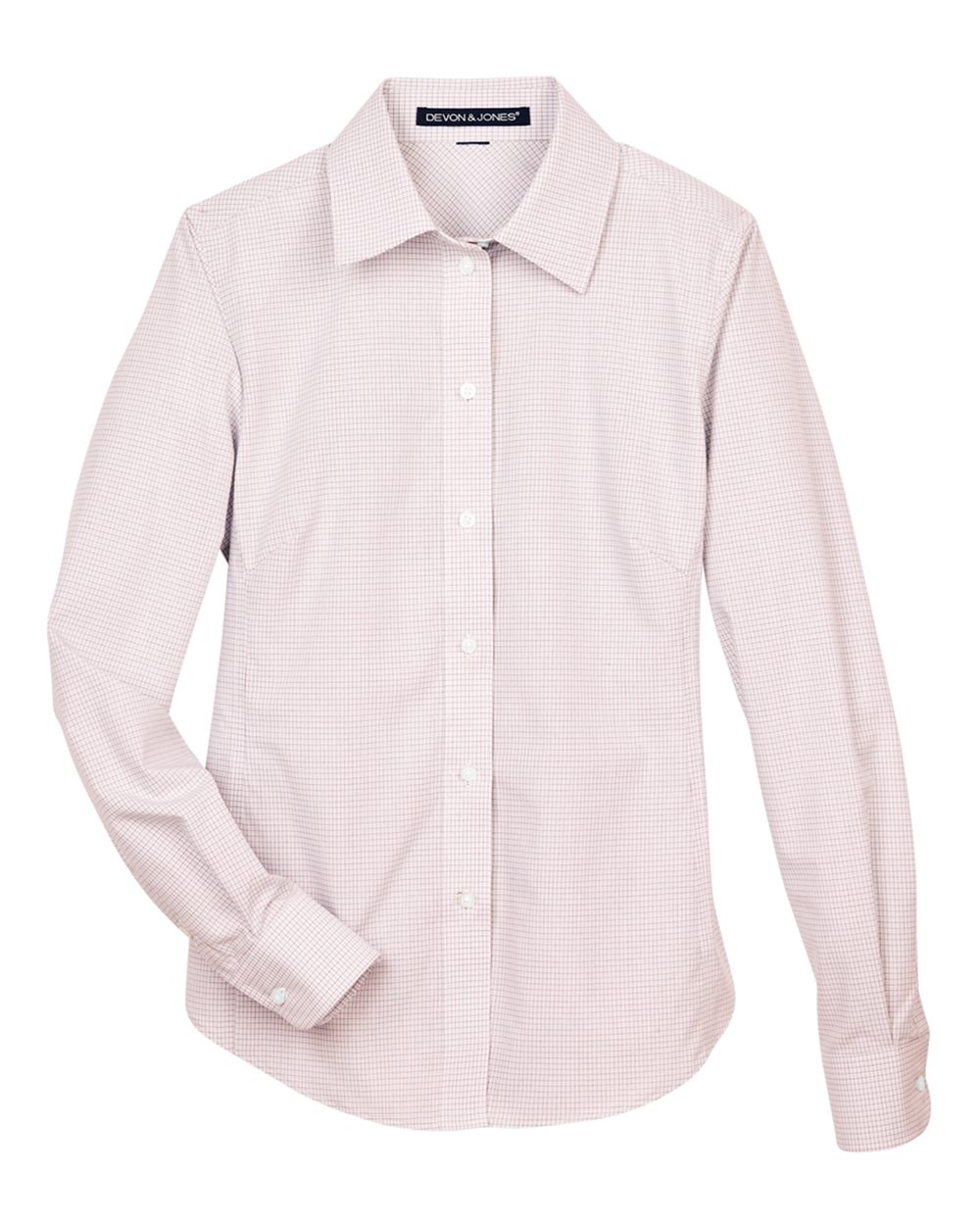 Front View of White/ Burgundy/ Silver Women's Crown Collection® Micro Tattersall Woven Dress Shirt - DG510W