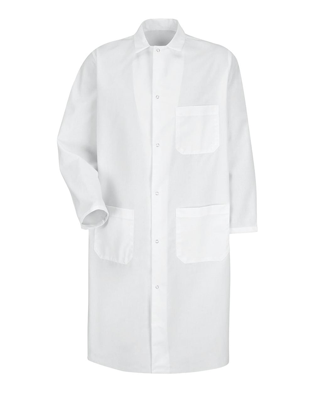 Front View of White Butcher Coat with Exterior Chest Pocket - KS62