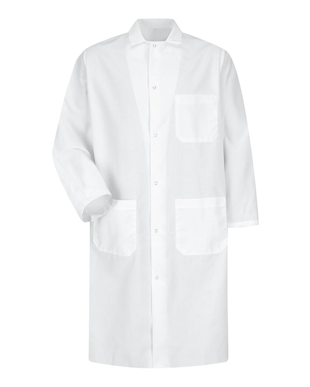 Front View of White Butcher Coat with Interior Chest Pocket - KS64