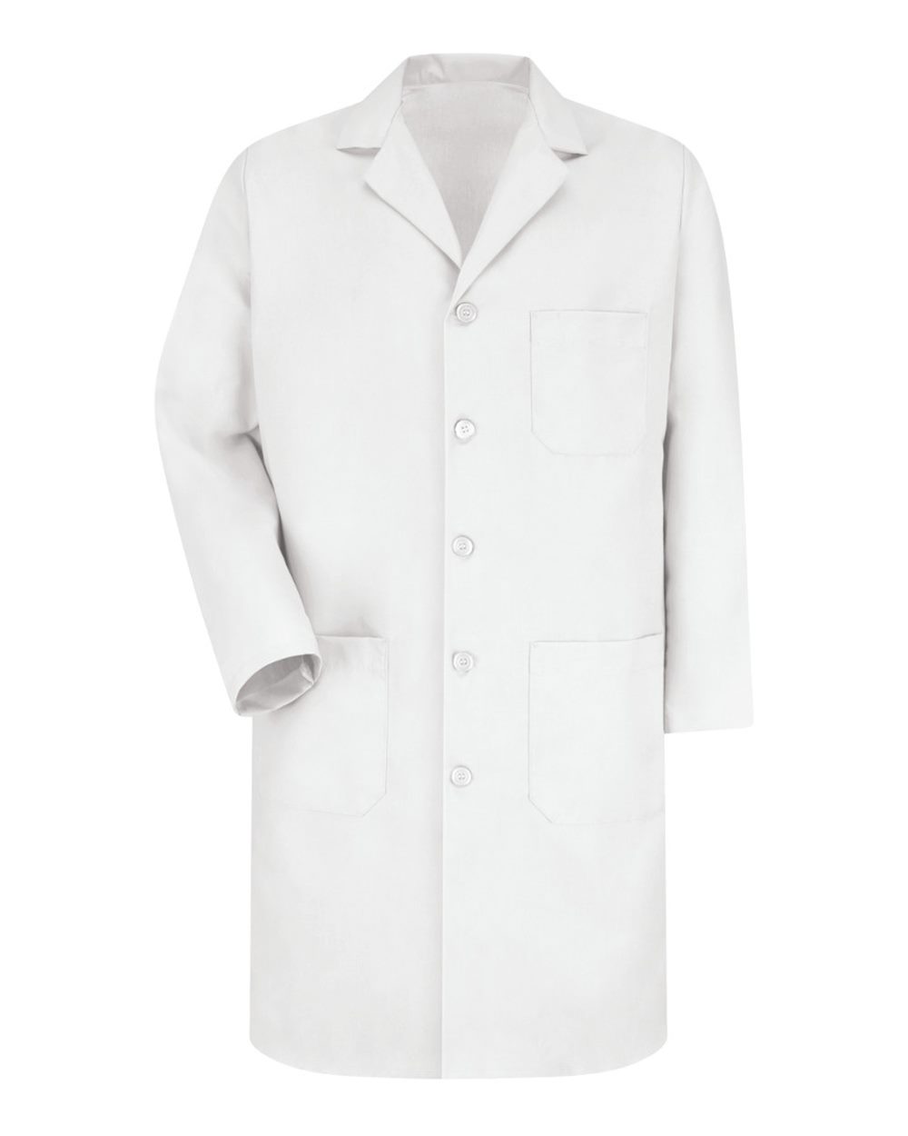 Front View of White Button Front Lab Coat Extended Sizes - KP14EXT
