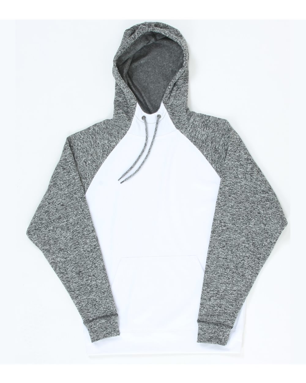 Front View of White/ Charcoal Fleck Colorblocked Cosmic Fleece Hooded Sweatshirt - 8612