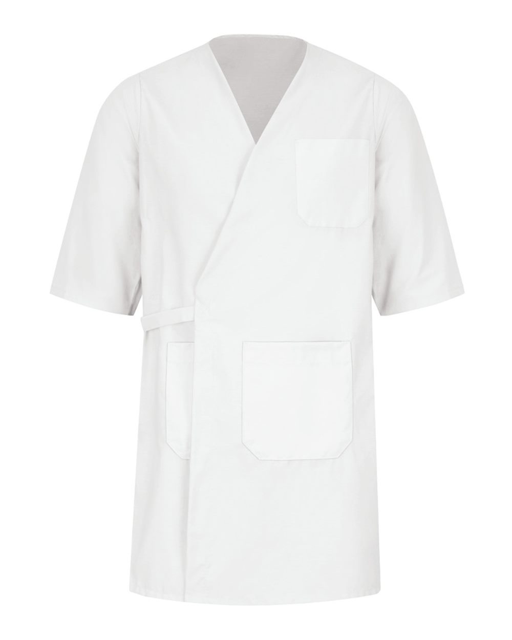 Front View of White Collarless Butcher Wrap - WP10