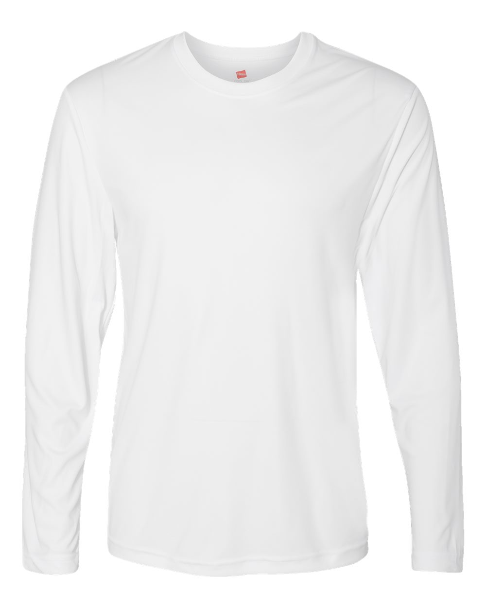 Front View of White Cool DRI® Long Sleeve Performance T-Shirt - 482L