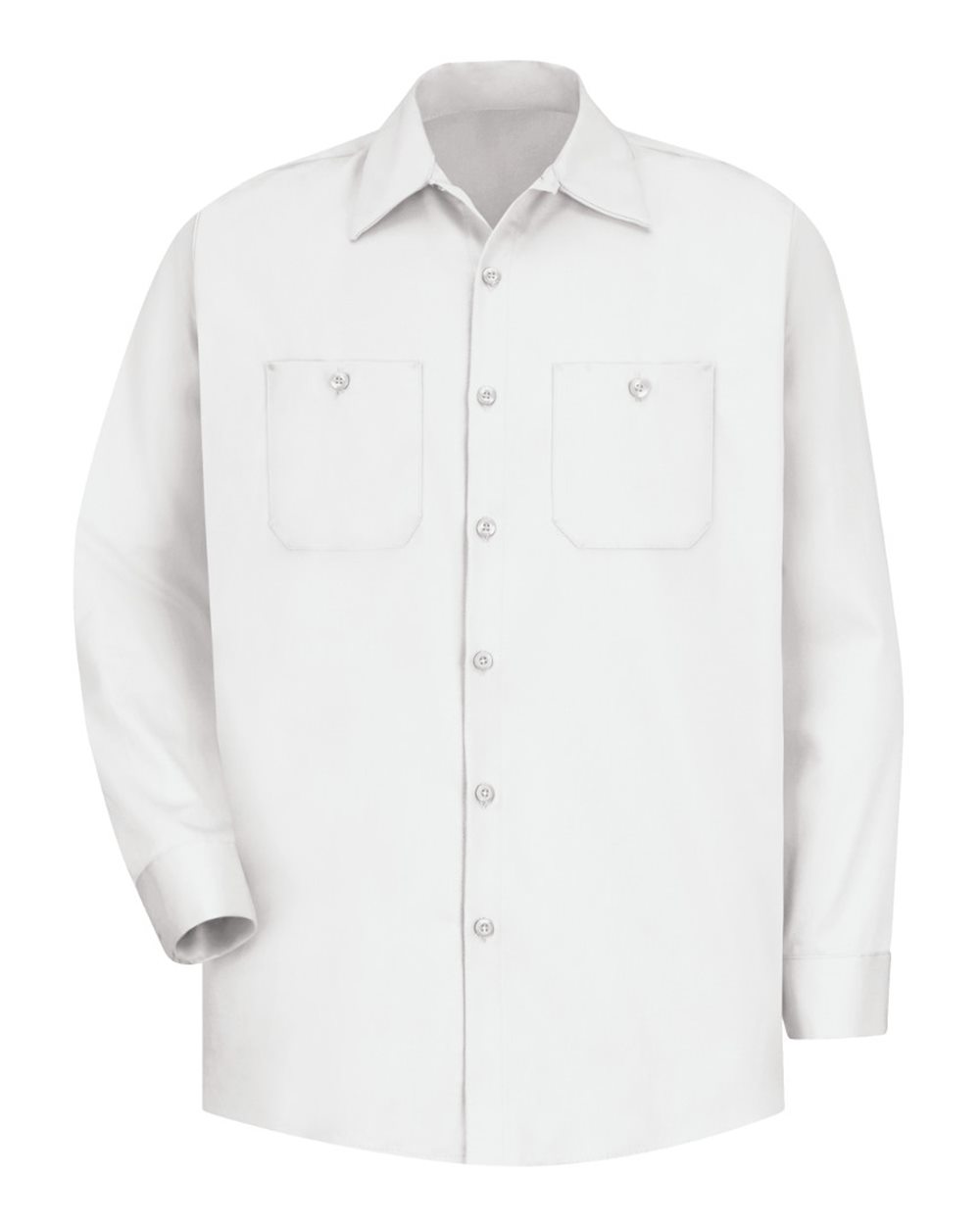 Front View of White Cotton Long Sleeve Uniform Shirt - SC30