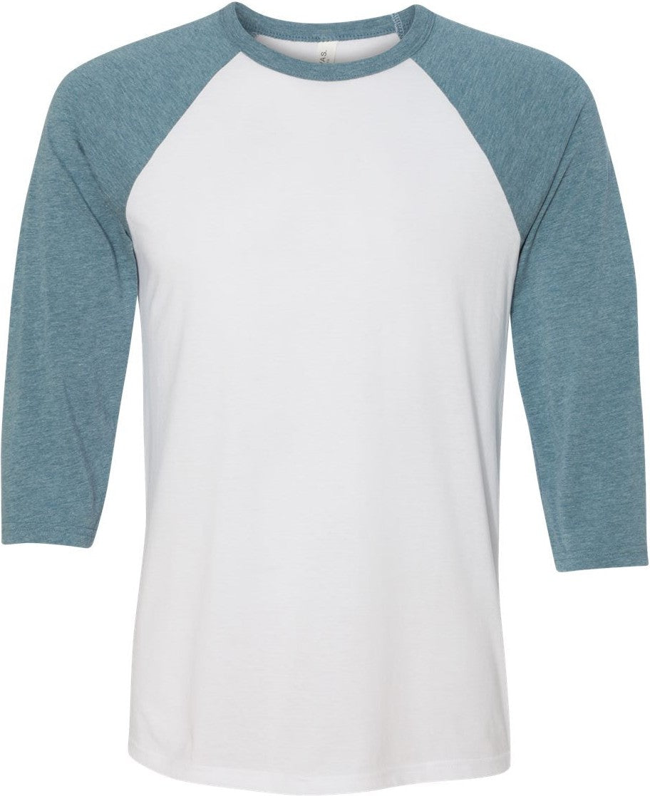 White/ Denim Three-Quarter Sleeve Baseball Tee - 3200