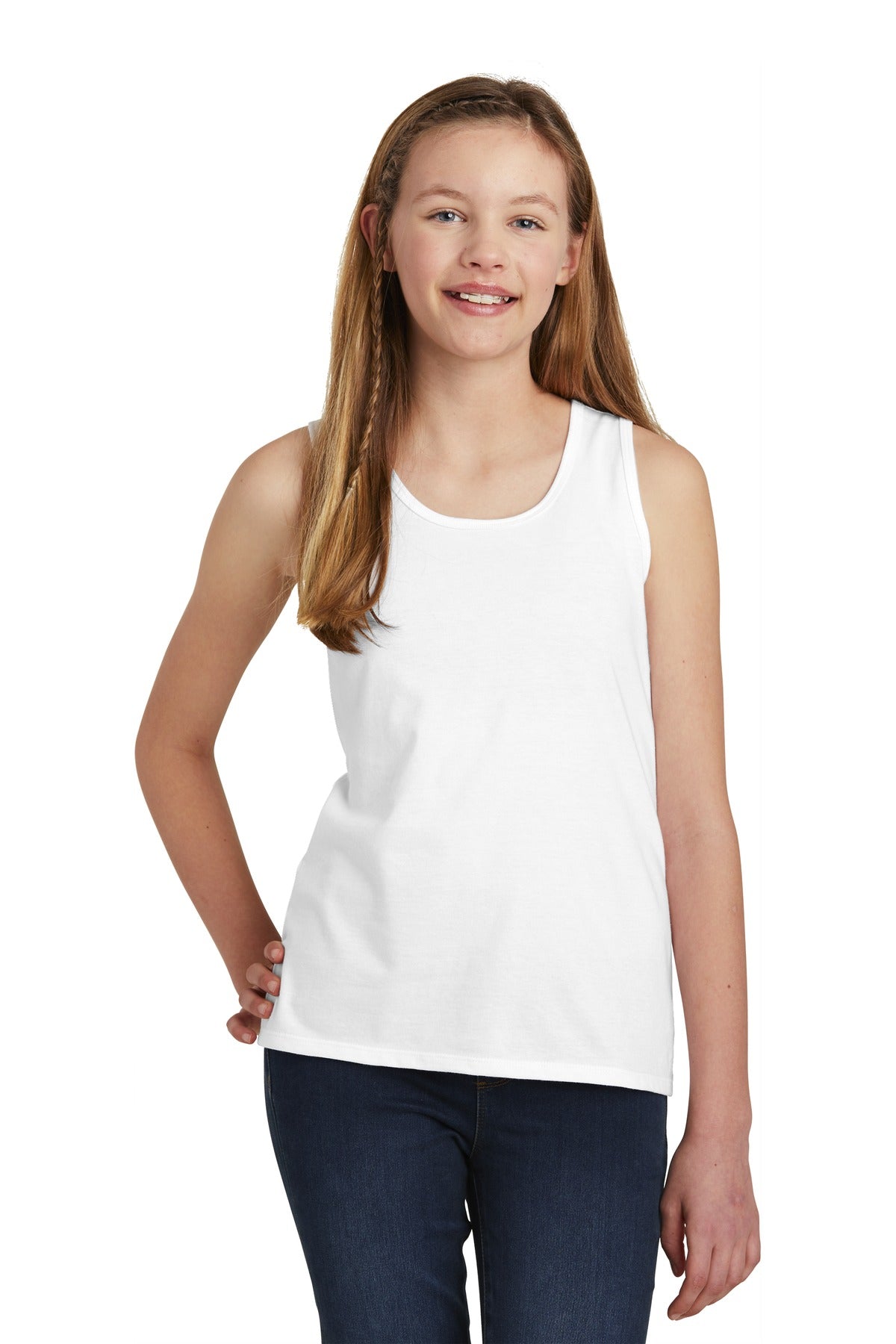 Front View of White District Girls V.I.T. Tank DT6303YG