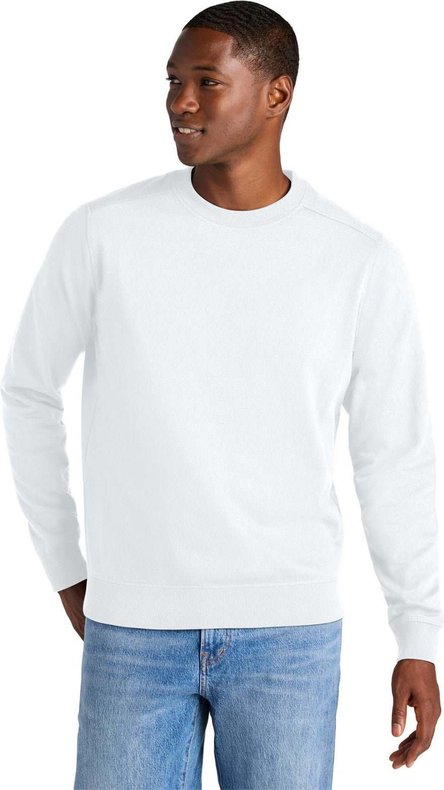 Front View of White District Re-Fleece Crew DT8104