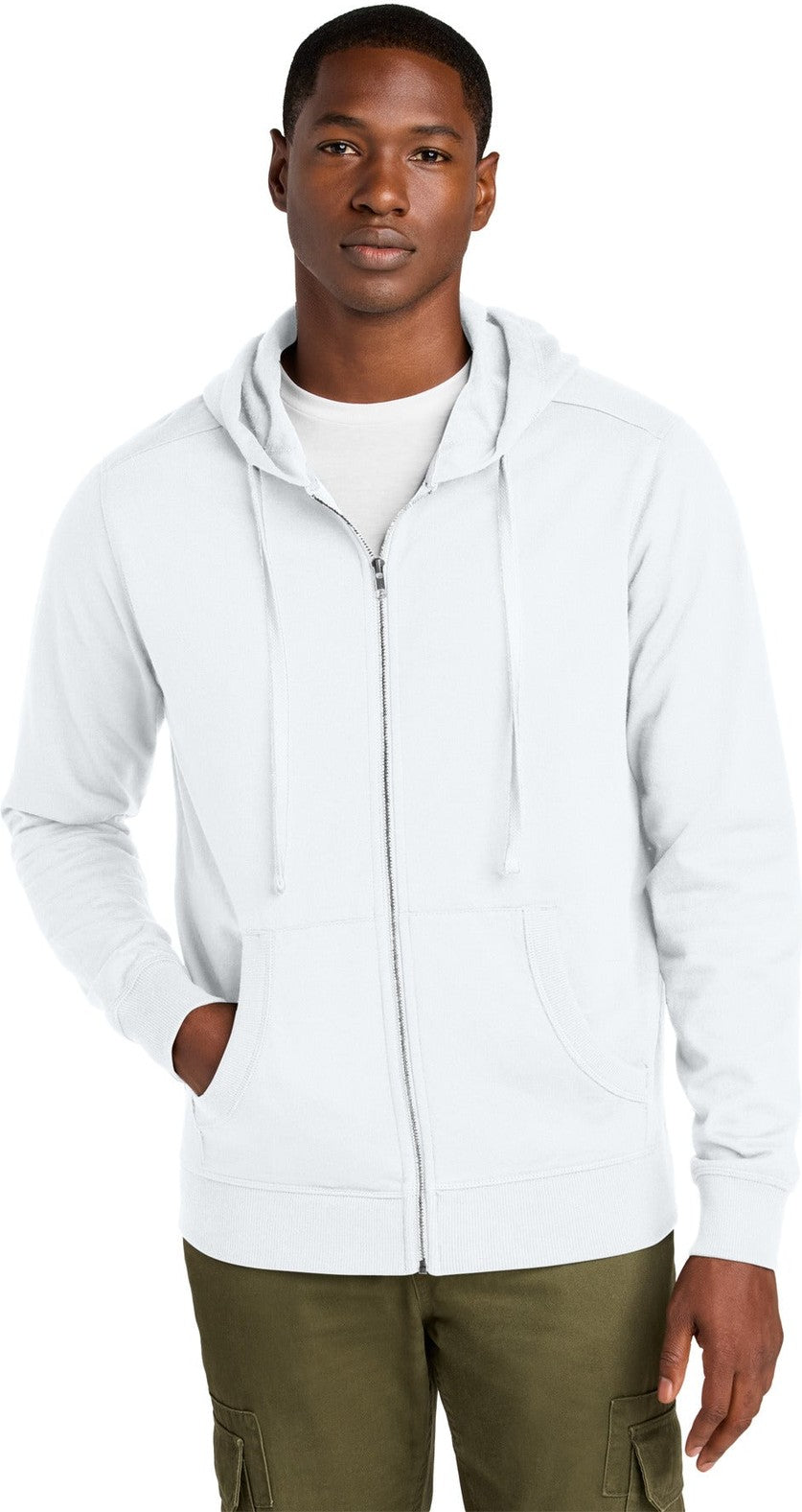 Front View of White District Re-Fleece Full-Zip Hoodie DT8102