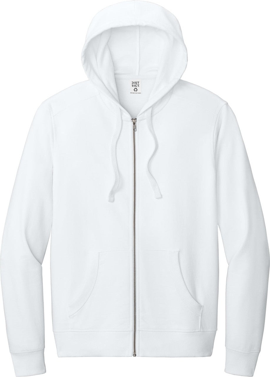 Front View of White District Re-Fleece Full-Zip Hoodie DT8102