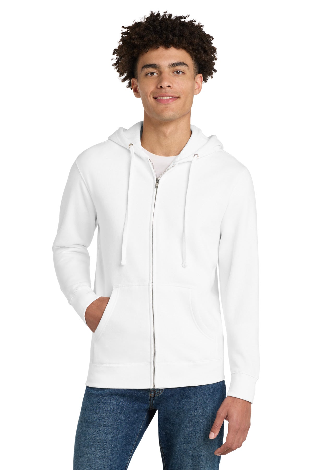 Front View of White District V.I.T. Fleece Full-Zip Hoodie DT6102