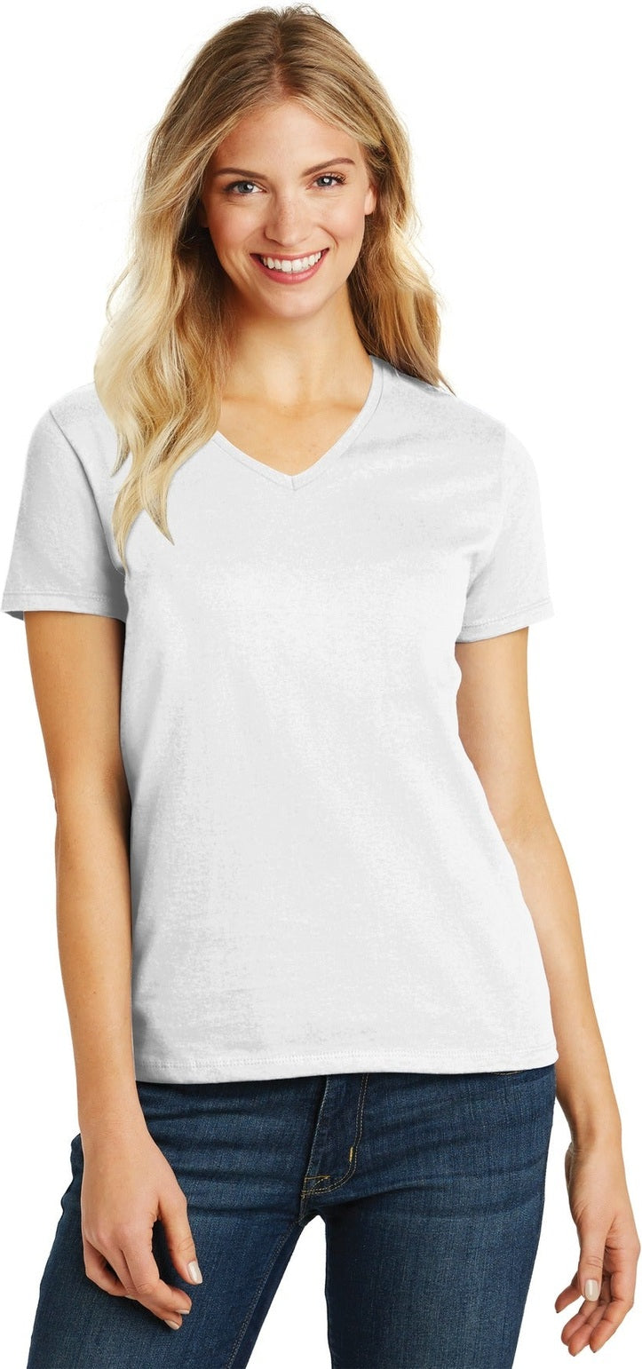 Front View of White District Women's Perfect Blend CVC V-Neck Tee. DM1190L