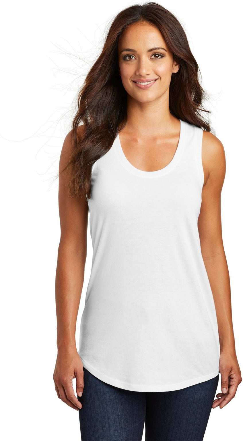 Front View of White District Women's Perfect Tri Racerback Tank. DM138L