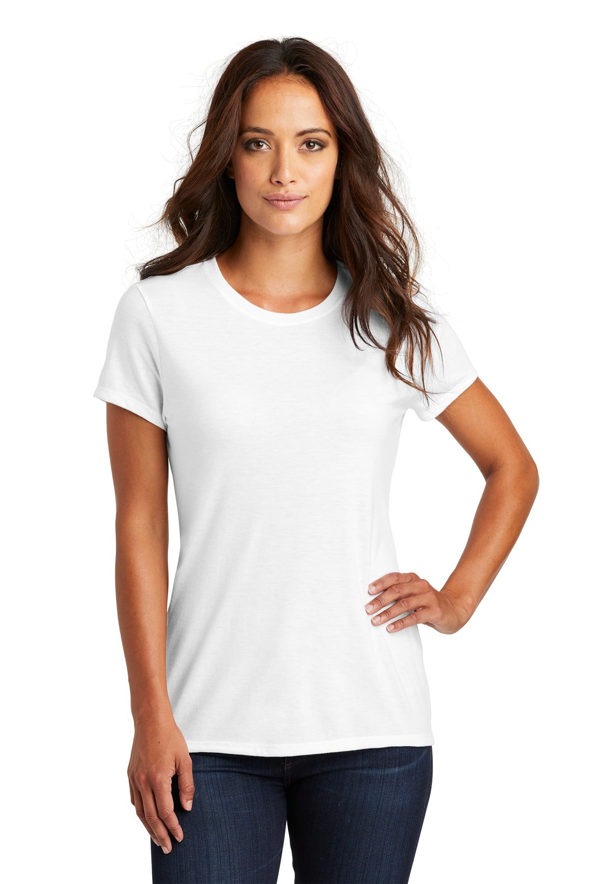 Front View of White District Women's Perfect Tri Tee. DM130L