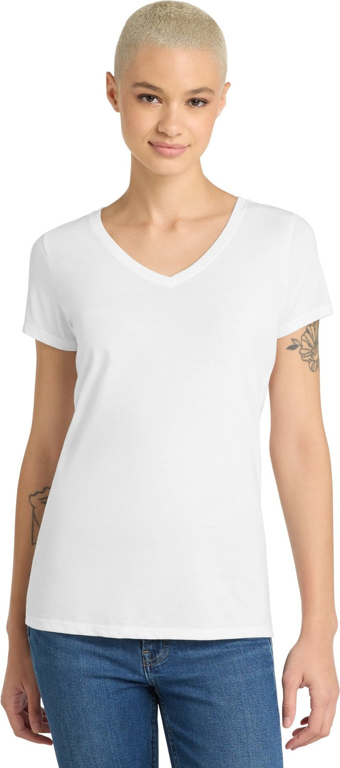 Front View of White District Women's Perfect Tri V-Neck Tee. DM1350L