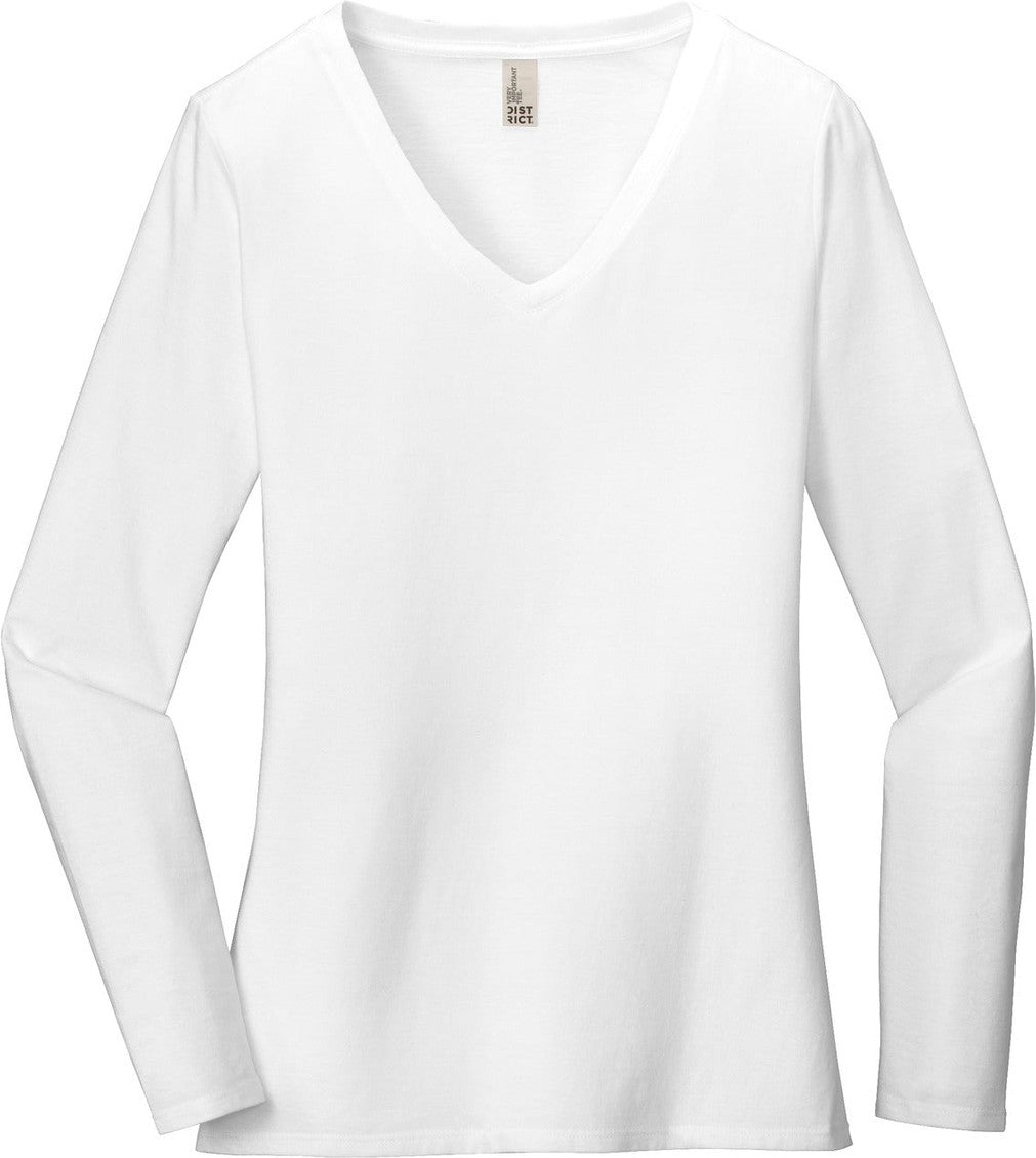 Front View of White District Women's Very Important Tee Long Sleeve V-Neck. DT6201