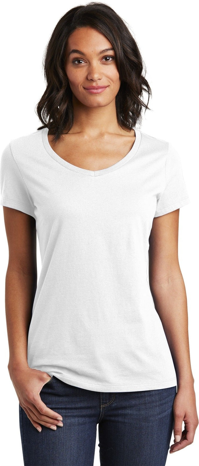 Front View of White District Women's Very Important Tee V-Neck. DT6503
