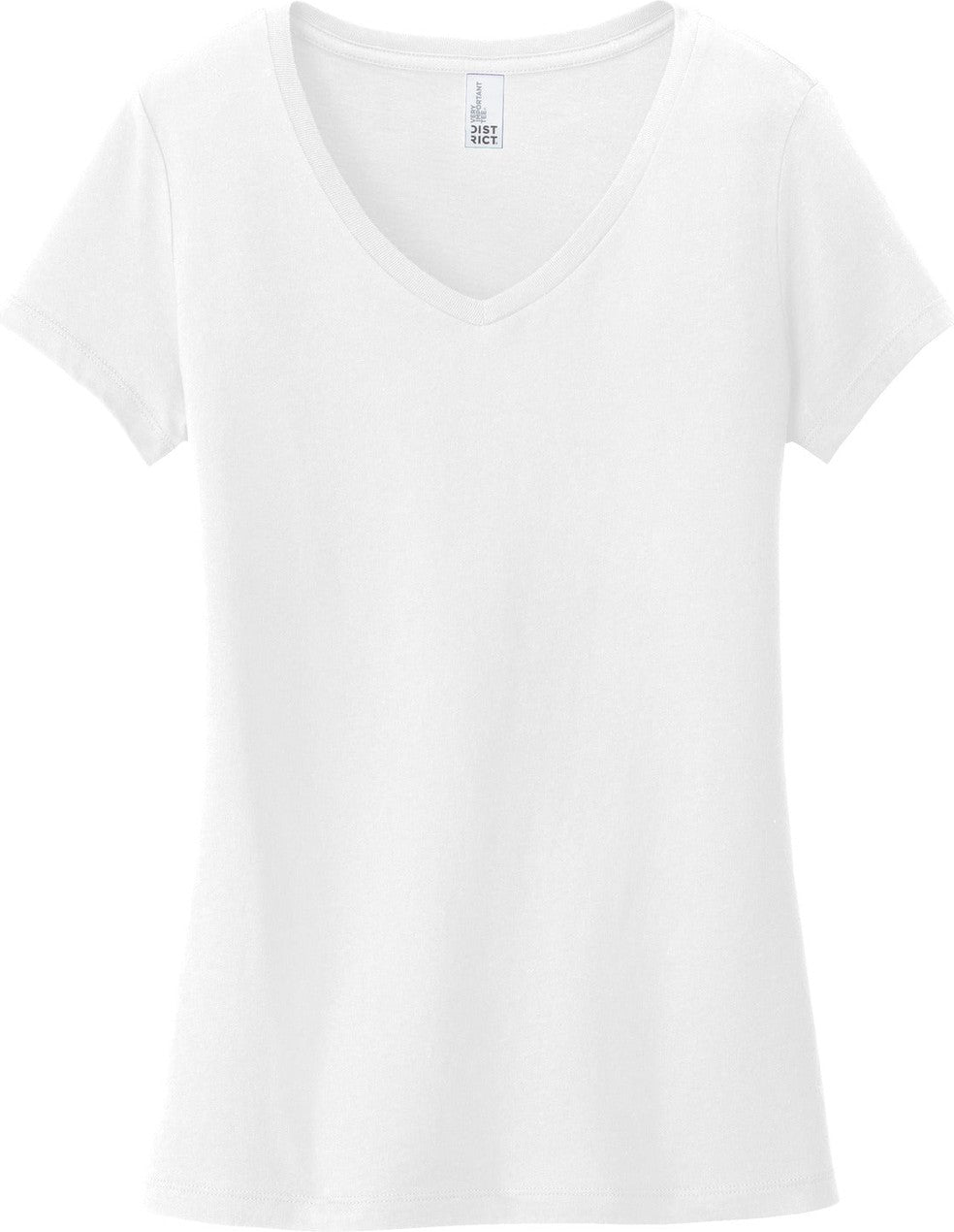 Front View of White District Women's Very Important Tee V-Neck. DT6503
