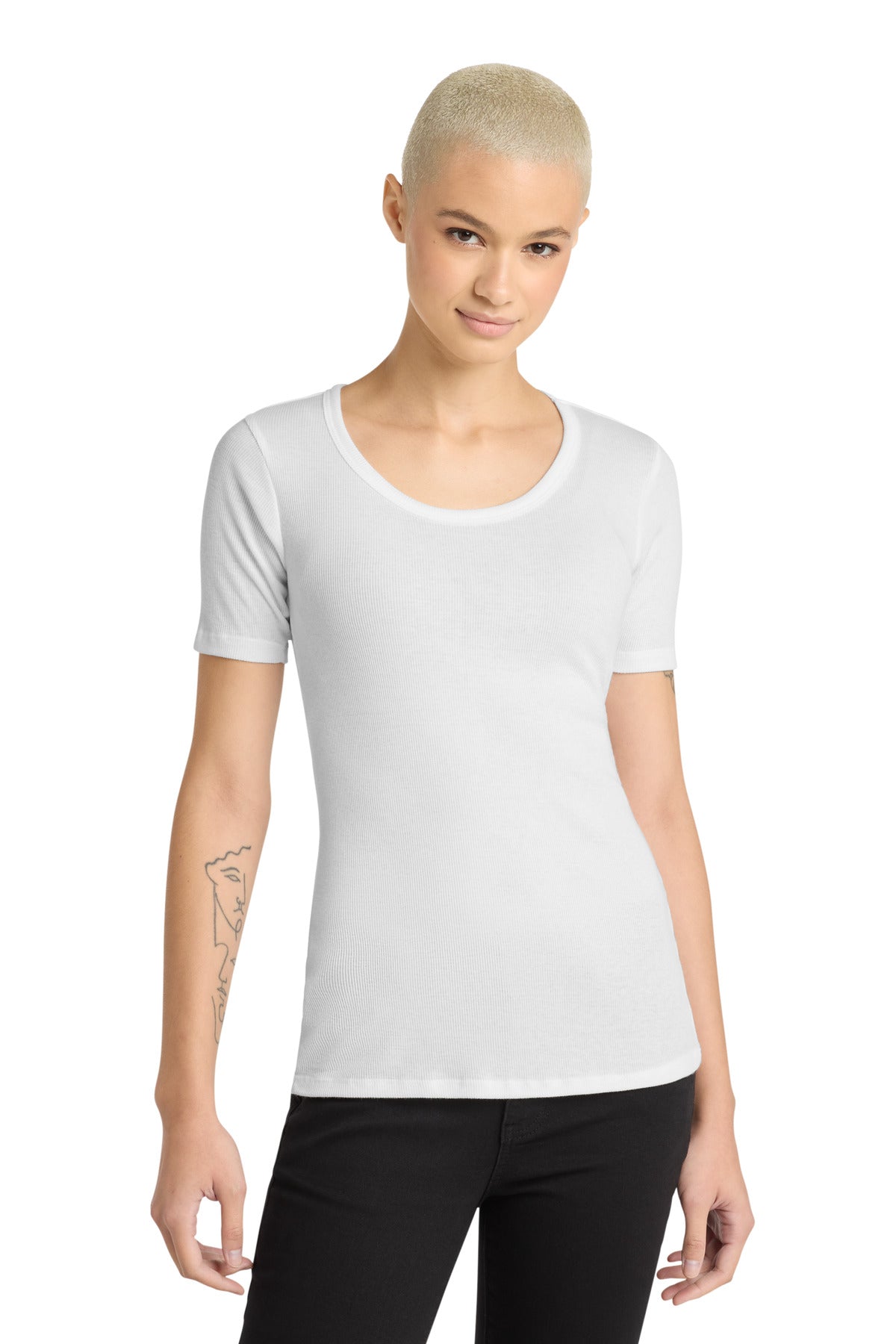 Front View of White District Women's V.I.T. Rib Scoop Neck Tee DT6020