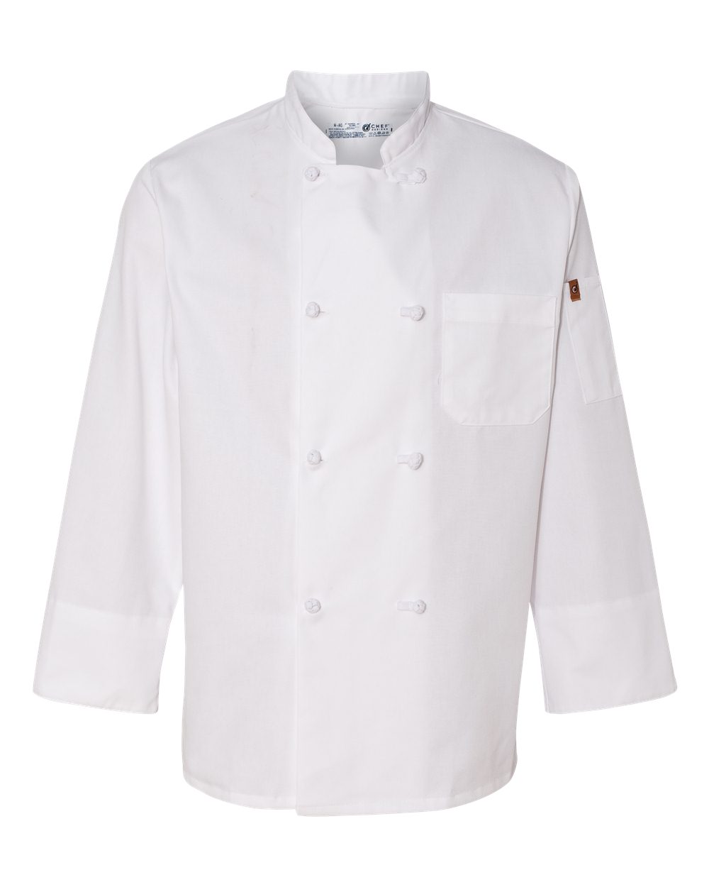 White Eight Knot Button Chef Coat with Thermometer Pocket - 0414