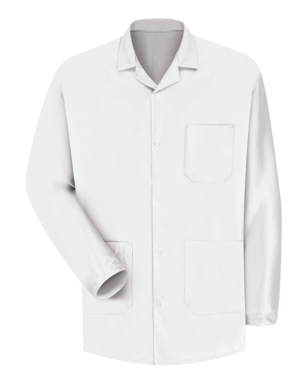 Front View of White ESO/ Anti-Stat Counter Jacket - KK26