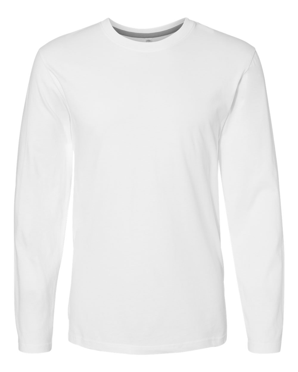 Front View of White Fine Jersey Long Sleeve Tee - 6918