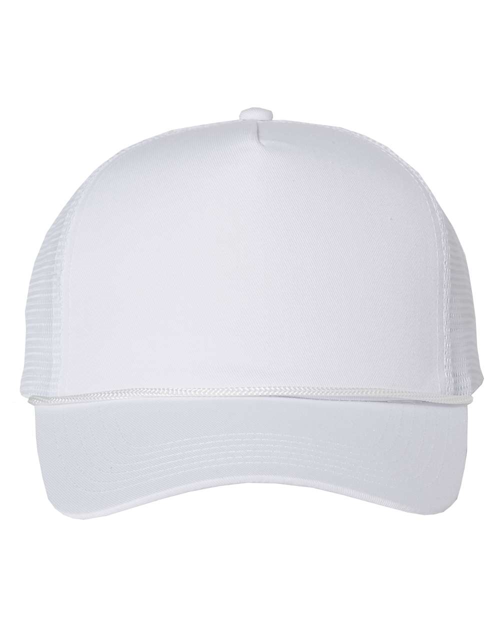 Front View of White Five-Panel Trucker Cap - 8804H
