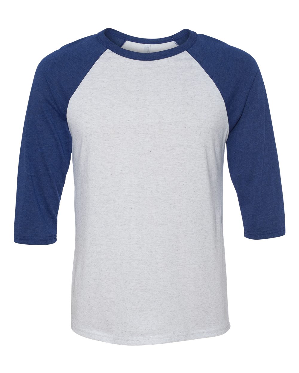 Front View of White Fleck/ Navy Triblend Three-Quarter Sleeve Baseball Tee - 3200